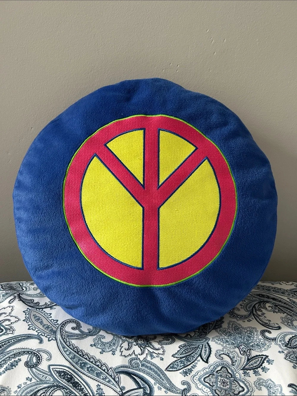 Blue Round Peace Symbol Throw Pillows - Unbranded -embroidered appliqué